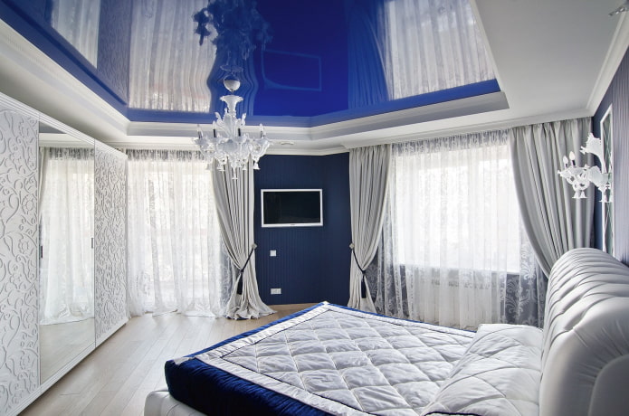 gips-carton cu stofă extensibilă în dormitor