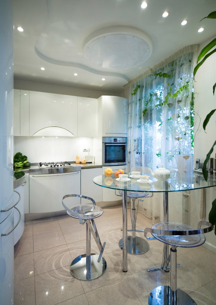 two-level design in the form of a wave in the kitchen