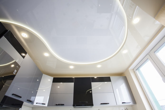 glossy two-level design in the kitchen