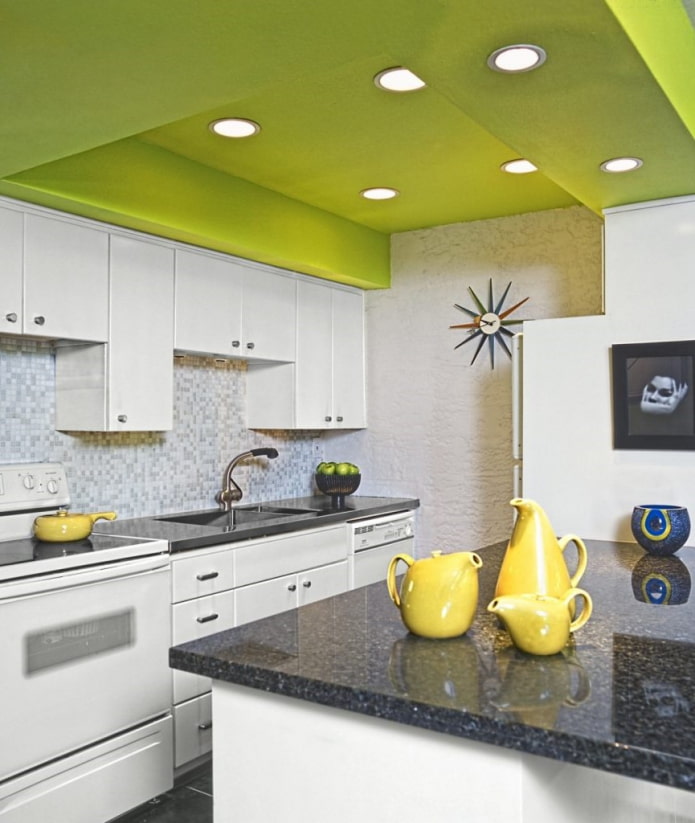 green two-level design in the kitchen