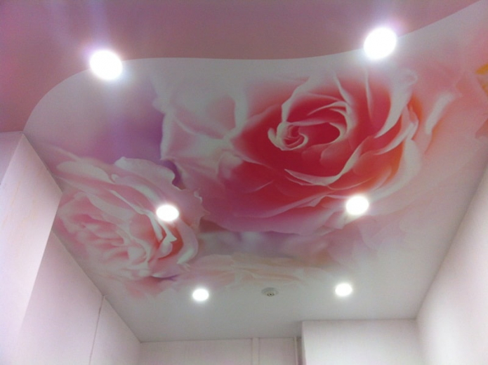 ružový stropný dizajn s tlačou fotografií