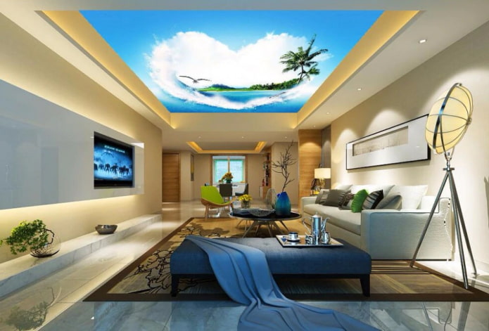 plážový strop v obývacím pokoji
