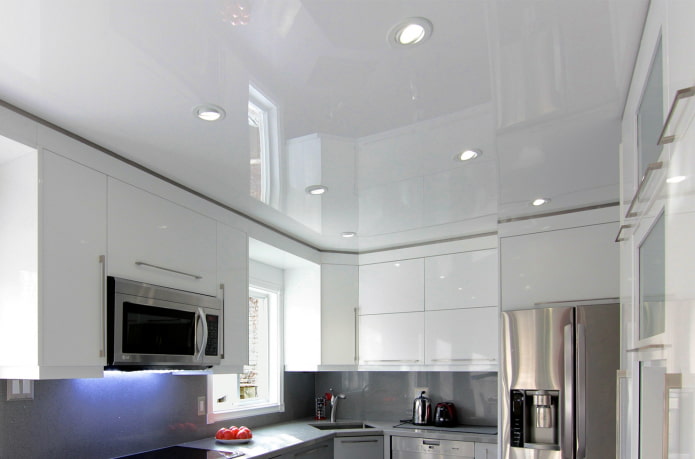 white stretch fabric in the interior of the kitchen