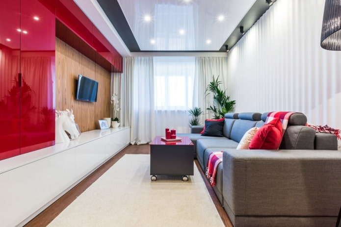 dvoubarevná tahová struktura v obývacím pokoji