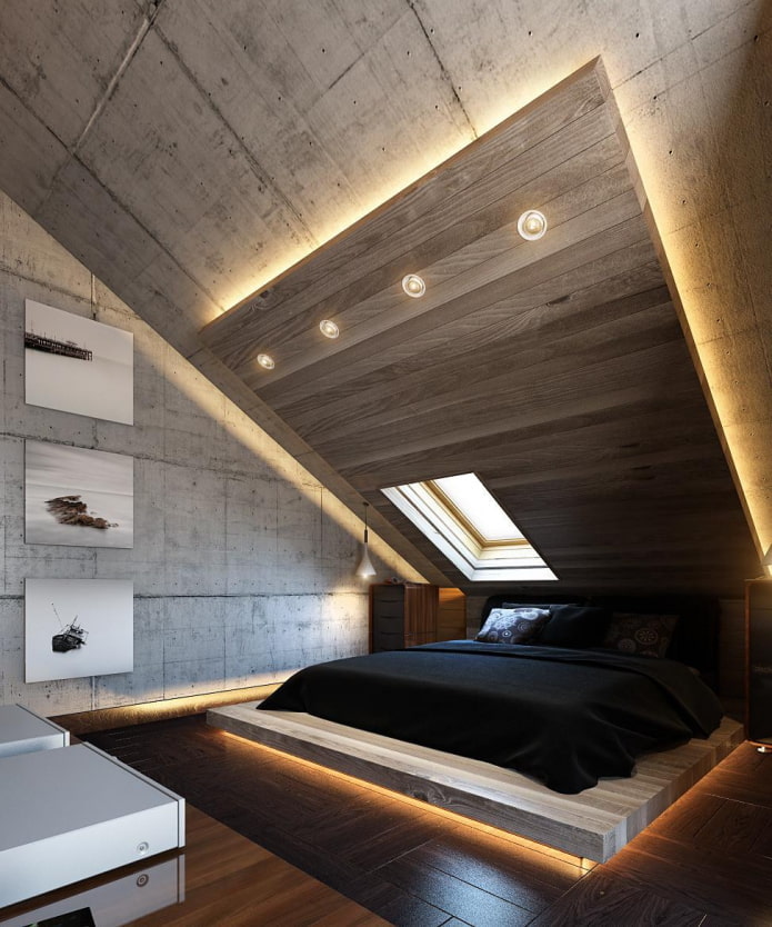 ξύλινη οροφή με φωτισμό