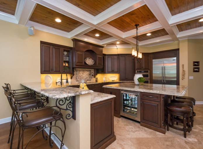 coffered ceiling design in the kitchen
