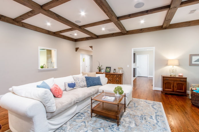 coffered ceiling design in the living room