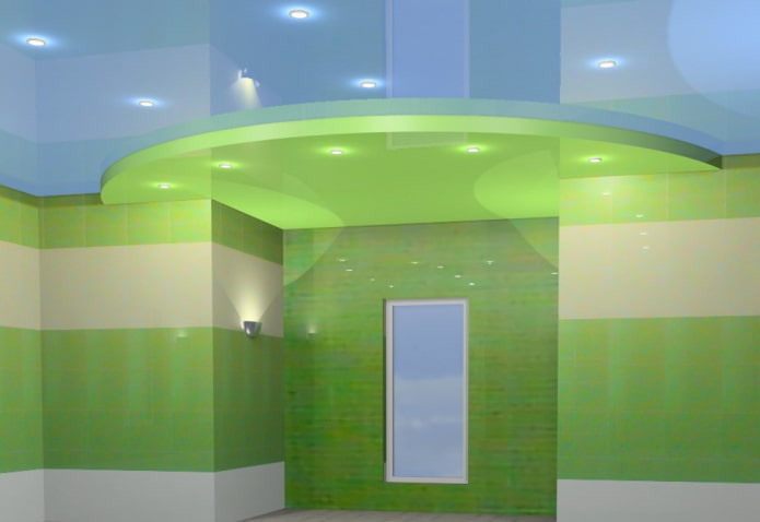 дизайн на тавана с комбинация от зелени и сини цветове
