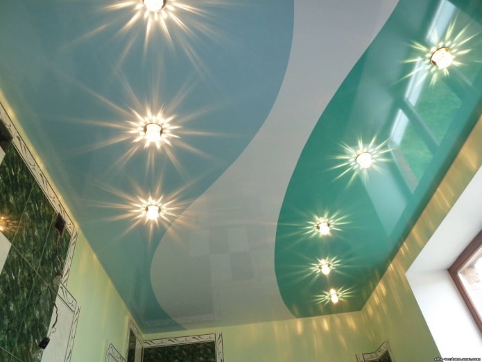 ceiling design with a combination of green and blue colors