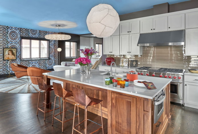 design del soffitto blu in cucina