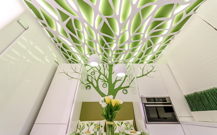 perforated white-green ceiling design