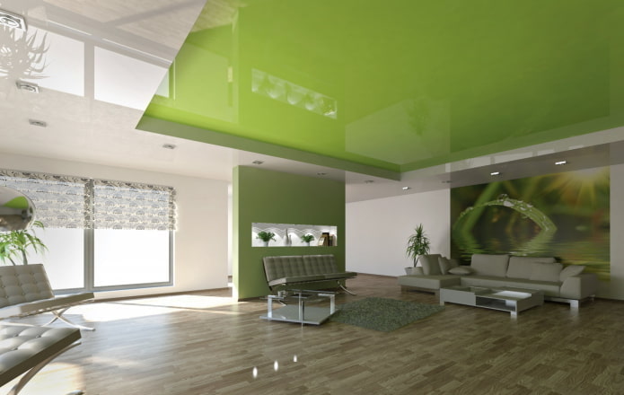 zelená strečová látka v interiéri