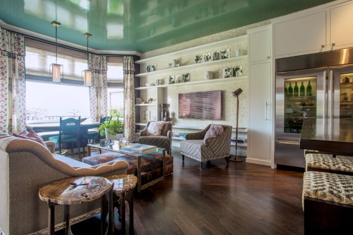 tela elasticizzata verde in soggiorno