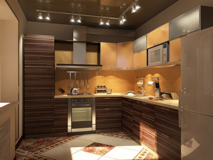rudų lubų konstrukcija virtuvėje