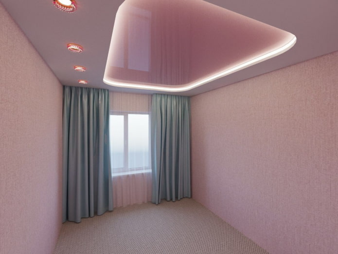 дизайн с таван с подсветка на розово