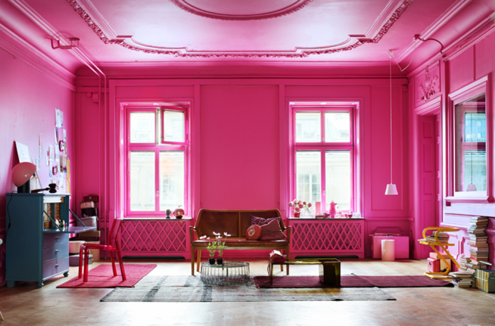 design del soffitto in stucco rosa