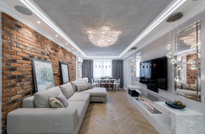 white and gray ceiling design in the living room