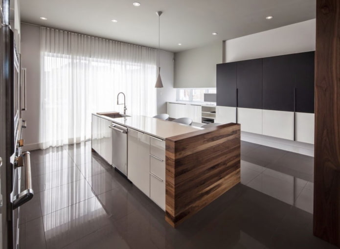 design de teto cinza de um nível na cozinha