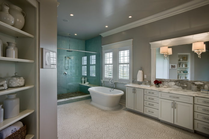 עיצוב תקרה אפור בחדר האמבטיה