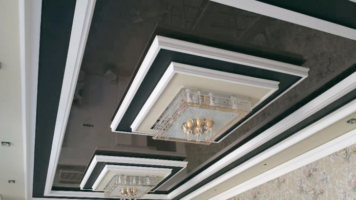 gray tiered ceiling construction