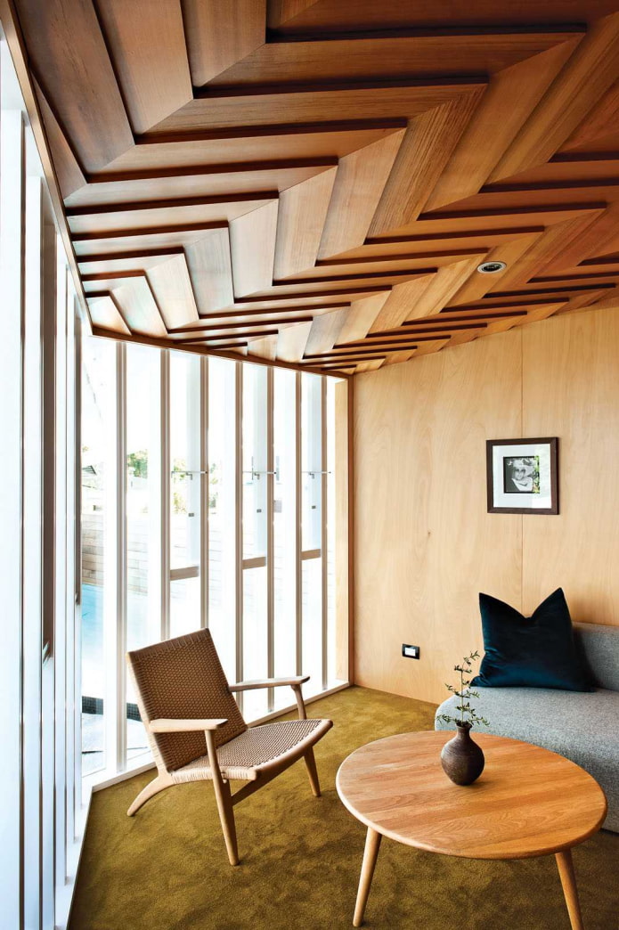 curly plywood ceiling