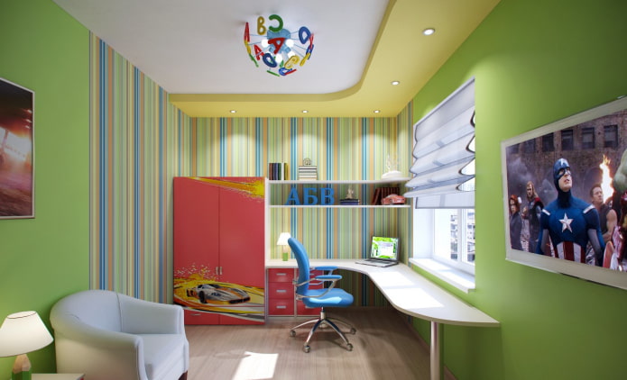 dwupoziomowa konstrukcja sufitu w pokoju dziecinnym