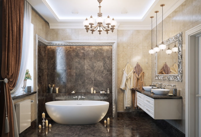 neoklasický dizajn kúpeľňových stropov