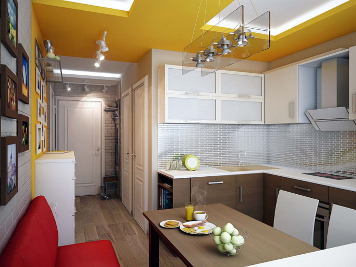 dizajn stropa u hodniku u kombinaciji s kuhinjom