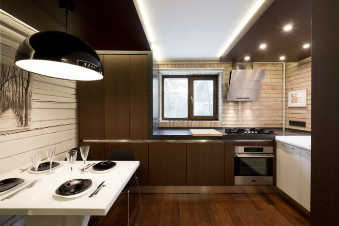 soffitto illuminato all'interno della cucina