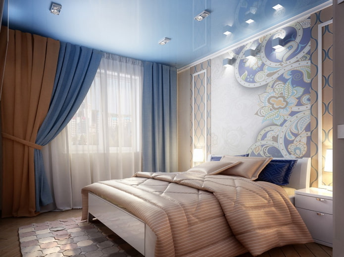 soffitto blu all'interno della camera da letto