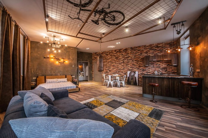 interior decor with a bicycle and metal mesh