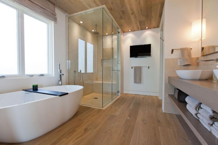 plafond de salle de bain en bois