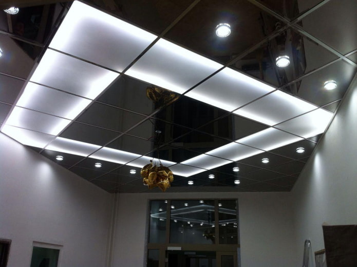 mirrored ceiling design with backlight