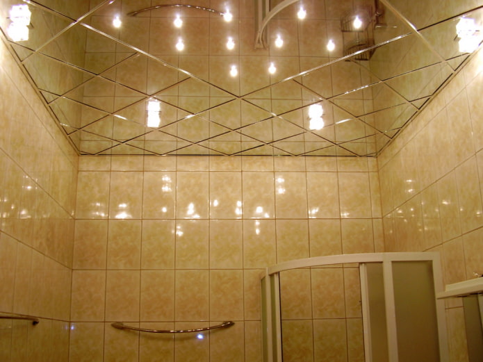 mirrored ceiling design with spotlight