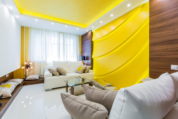 yellow stretch fabric in the interior