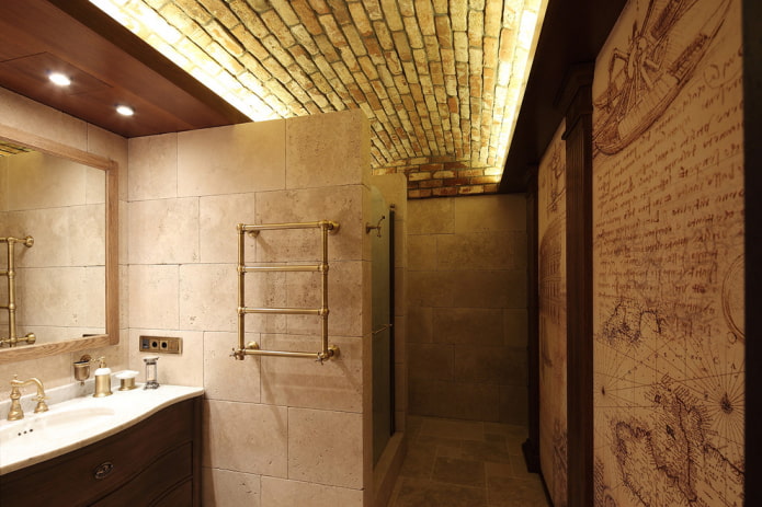 teto de tijolos no interior do banheiro