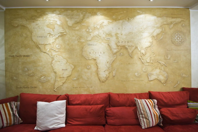 Stucco hiasan Venetian dalam bentuk peta dunia