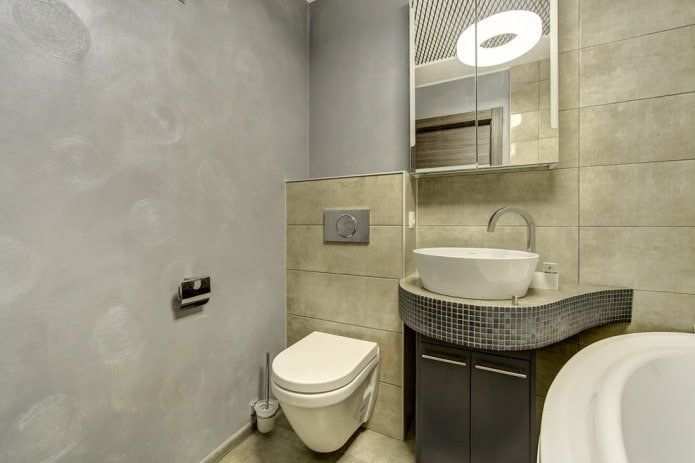gray stucco in the bathroom interior