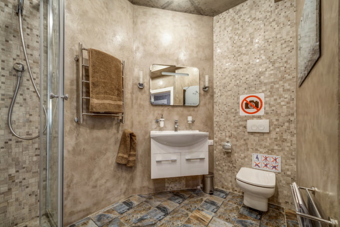 apmetums vannas istabas interjerā bēniņu stilā