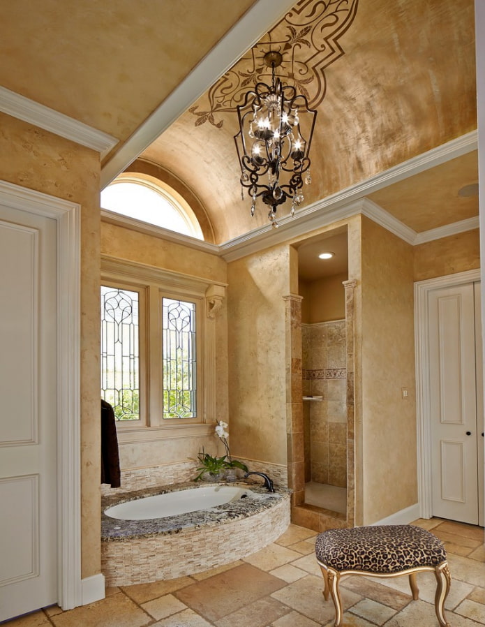 лепенка на тавана в интериора на банята