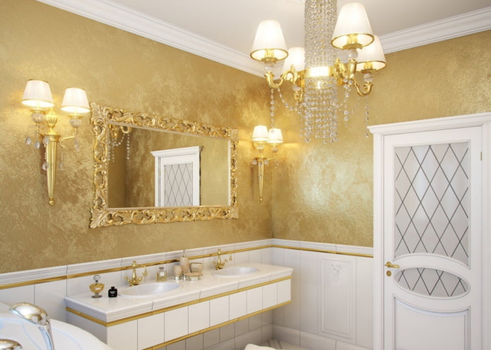 zlatna štukatura u unutrašnjosti kupaonice