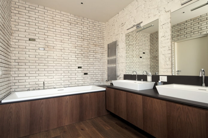 brick walls in the interior of the bathroom