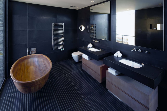 black walls in the interior of the bathroom