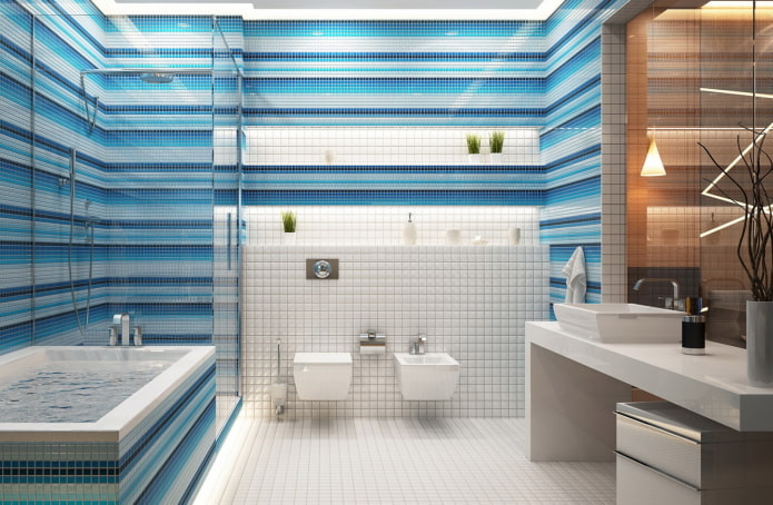murs rayés dans un intérieur de salle de bain