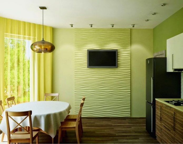 bức tường xanh trong nội thất nhà bếp