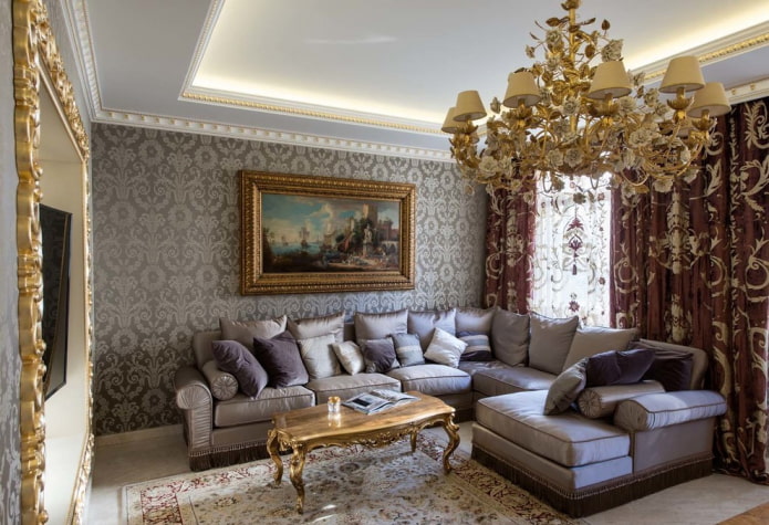 målning på väggen i vardagsrummet i klassisk stil