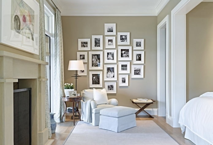 framed photos on the wall in the interior