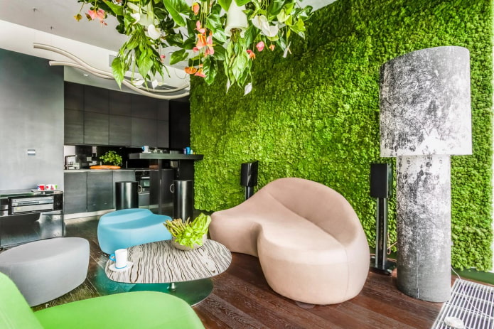výzdoba zdi v podobě zeleně v interiéru