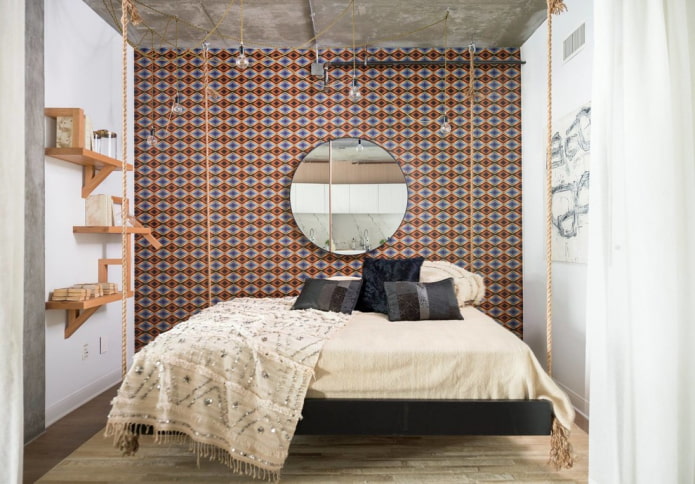 Espejo interior de dormitorio estilo loft