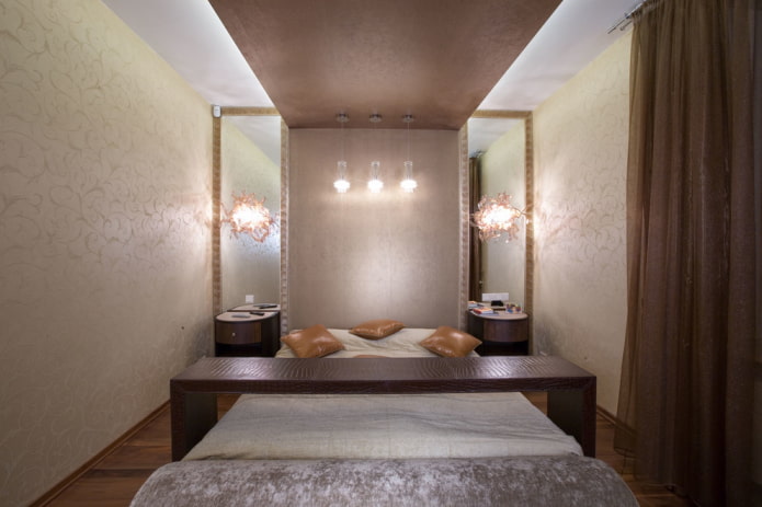 mirrors with sconces in the bedroom interior